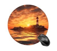 Tapis de souris rond motif phare de mer au coucher du soleil - Tapis de souris de jeu lisse extra densité portable confortable pour bureau, maison, bureau, 20 x 20 cm