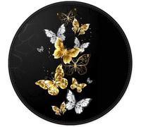 Tapis De Souris Rond, Mouse Pad Pour Ordinateur Pc Bureau Portable, Étanche Surface Lisse, Base Antidérapante En Caoutchouc, Avec Bord Cousu, Papillon D'Or
