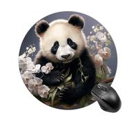 Tapis de souris rond panda avec fleur - Petit tapis de souris amusant - Imperméable - Antidérapant - En caoutchouc - Décoration de bureau - Accessoires de bureau - 19 x 20 cm