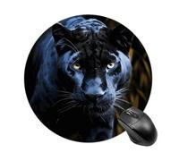 Tapis de souris rond Panther aux yeux bleus - Glisse - Extra dense - Portable et confortable - Pour bureau, maison, bureau - 20 x 20 cm