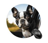 Tapis de souris rond pour chiot Boston Terrier - Glisse - Extra dense - Portable et confortable - Pour bureau, maison, bureau - 20 x 20 cm