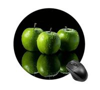 Tapis de souris rond pour ordinateur et ordinateur portable, trois fruits verts, avec base en caoutchouc antidérapant, résistant à l'usure, lavable, 20 x 20 cm