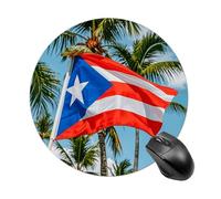 Tapis de souris rond texturé de qualité supérieure avec drapeaux de Porto Rico, grenouille, palmiers, bords cousus pour ordinateur portable, décoration de bureau à domicile, accessoires de bureau