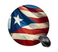 Tapis de souris rond texturé de qualité supérieure avec motif drapeau de Porto Rico - Bords cousus - Pour ordinateur portable, décoration de bureau à domicile, accessoires de bureau