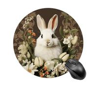 Tapis de souris rond un beau lapin blanc, base en caoutchouc antidérapant, tapis de souris étanche, tapis de souris de jeu portable pour bureau, travail, maison, ordinateur, ordinateur portable