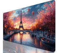 Tapis de Souris Rose 1200x600x3mm Sous Main Bureau avec Base Anti-Dérapage, Paris Tapis de Souris Gamer Imperméable, Accessoire Bureau Antidérapant Surface Mouse Pad pour Maison, Ordinateur, PC Y8-739
