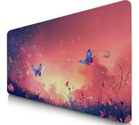 Tapis de Souris Rose 800x300x3mm Sous Main Bureau avec Base Anti-Dérapage Papillon Tapis de Souris Gamer Imperméable, Mouse Pad avec Coutures sur Les Bords, Accessoire Bureau pour Gamer, Cadeau F0-311