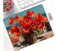 Tapis de Souris Rouge Pavot, Mini Tapis de Bureau Gaming, Antidérapant et Étanche avec Bords Cousus, Surface Lisse pour la Précision, pour Souris Sans Fil PC Bureau Maison Jeux 250 x 200 x 3mm d0d-256