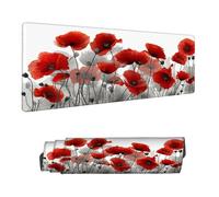 Tapis de Souris Rouge Tapis de Souris XXL 500 x 250 mm, Sous Main Bureau Bords Cousus avec Surface en Caoutchouc Antidérapant, Pavot Gaming Mouse Pad, Améliore la Précision et la Vitesse H-10181