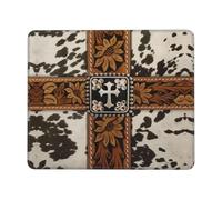 Tapis De Souris Sangles Argentées en Cuir De Vachette Rustique De Style Western Gamer Mouse Pad Portable Mousepad De Bureau Tapis De Souris De Jeu pour Travail Souris Pc 25X30Cm