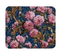 Tapis de souris sans fil avec base en caoutchouc antidérapant, motif petites fleurs roses sur fond bleu, 21,1 x 24,9 cm