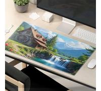 Tapis de souris sarcastique Motif chalet idyllique au bord de la cascade Tapis de souris amusant pour bureau