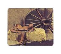 Tapis De Souris Selle De Cheval Rustique De Style Western Souris Tapis avec Base en Caoutchouc Accessoires De Jeu Mac Et Pc Durable Accessoire Bureau pour Travail Ordinateur Gaming 25X30Cm