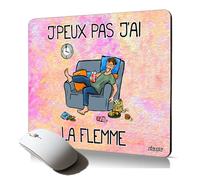 Tapis de Souris Souple j'peux Pas J'Ai la flemme Mousepad Comique Drole Humour Cadeau de Noel pour Gamer ado