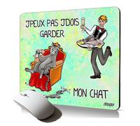 tapis de souris souple j'peux pas j'dois garder mon chat drole texte mousepad durable chaton humour