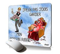 tapis de souris souple pour PC j'peux pas j'dois garder mon poisson rouge bd drole comique bleu artistique humour mousepad