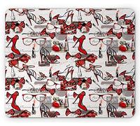 Tapis De Souris Talons Hauts À La Mode, Sacs Et Parfums, Lunettes, Articles De Beauté Cool, Ruban Moucheté, Glamour Tapis De Souris Antidérapant Doux Tapis De Souris D'Pour 25X30Cm