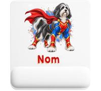 Tapis de Souris Terrier Tibétain : Super-héros | Tapis Ergonomique 22 × 18 cm Repose-Poignet en Mousse | Bureau Télétravail Études | Cadeau Propriétaire Chien Homme Femme Anniversaire Noël