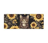 Tapis de souris The Cat Is Among The Sunflowers avec base en caoutchouc antidérapant étendue avec bords cousus, grand tapis de souris pour ordinateur de jeu, ordinateur de bureau, 30 x 80 cm