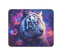 Tapis de Souris Tigre Blanc Féérique Art Fantastique avec Papillons & Fleurs Magiques Surface Fluide et Base Antidérapante Décoration Bureau ou Gamin