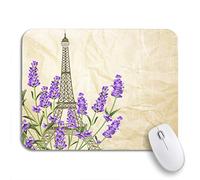 Tapis De Souris Tour Eiffel Souvenir Violette en Fleurs De Printemps sur Le Vieux Tapis De Souris D'Ordinateur Glissement Facile Bureau Tapis Souris, pour Maison, Jeux, 25 x 30cm