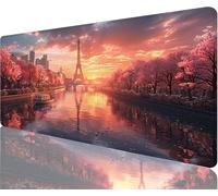 Tapis de Souris Tour Eiffel Tapis de Souris Gaming xxl 1000x500x3mm, Coucher Soleil Mouse Pad Imperméable Antidérapant Bords à Double Couture Assurent Durabilité,Tandis Microfibre Cadeaux Homme N1-416