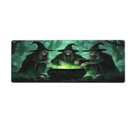 Tapis de souris Trois sorcières dans un noir, forêt étrange avec base en caoutchouc antidérapant étendue avec bords cousus, grand tapis de souris pour ordinateur de jeu, ordinateur de bureau, 30 x 80