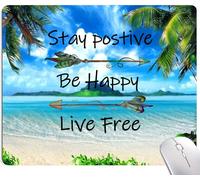 Tapis de souris Tropical Beach Coconut PalmTrees, « Stay Positive Be Happy Live Free » avec citation inspirante pour le travail