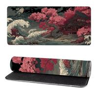 Tapis de Souris Vague, Tapis de Souris XXL Arbre 900x500x3mm, Large Mouse Pad Gaming, Coudre Les Bords, Antidérapant Rubber Base Mouse Pad, for Office and Gaming, comme Cadeaux pour Hommes MM-351