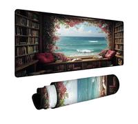 Tapis de Souris Vagues de la mer Mouse Pad Bibliothèque Tapis de Souris XXL 100 x 50 x 0.3cm Bords Cousus Précision et Vitesse Améliorées pour PC Portable Clavier Gamer Decoration Automne FSBD-4856