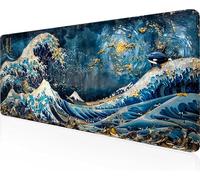 Tapis de Souris Vagues De L'OcéAn, Bleu Tapis Souris XXL 70 x 30 cm Mouse Pad Gaming Accessoire, Lavable, Caoutchouc Antidérapante, Haute Précision et Vitesse, Surface Antidérapante PjY13272 W-E