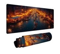 Tapis de Souris Venise Tapis de Souris Gamer Vue Nocturne Mouse Pad Bords Cousus Précision et Vitesse Améliorées pour Decoration Maison Bureau Pc Portable Clavier sans Fil 30x70x0.3 cm DBYH-7656