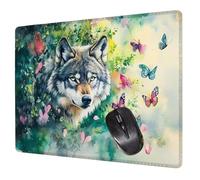 Tapis de Souris Vert 340x280x3mm Loup Tapis Souris, Base en Caoutchouc Antidérapante Sous Main Bureau, Durable, Lavable, Portable Mouse Pad pour Travail, Gamer, Ordinateur, PC Accessoire Bureau H0-501