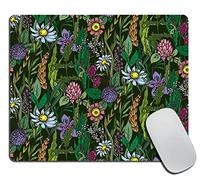 Tapis de souris vert avec fleurs sauvages, décoration de bureau botanique pour femme, accessoires de bureau, tapis de souris d'été floral, cadeau pour collègue, patron, 24,1 x 20,1 x 0,3 cm