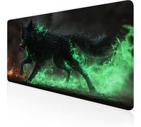 Tapis de Souris Vert Tapis de Souris Gamer 800x400x3mm Grand sous Main Bureau Loup Modèle, Base Antidérapante en Caoutchouc Mousepad, Imperméable Durable Mouse Pad pour PC Gamer & Deco Bureau D1-908