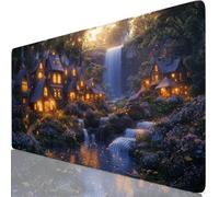 Tapis de Souris Village 800x300x3mm sous Main Bureau avec Base Anti-Dérapage, Automne Tapis de Souris Gamer Imperméable, Accessoire Bureau Antidérapant Surface Mouse Pad pour PC Ordinateur Y8-781