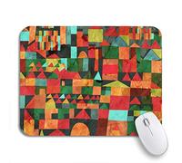 Tapis De Souris Ville De Peinture Verte, Motif D'Architecture De Conte De Fées Abstrait Rouge Drôle Tapis De Souris Carré Glissement Facile Tapis De Souris Antidérapant, pour Maison, 25 x 30cm