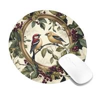 Tapis de souris vintage couple d'oiseaux, design floral élégant, bords cousus, tapis de souris antidérapant pour la maison et le bureau, choix parfait pour les amoureux de la nature, rond, 20,3 x 20,3