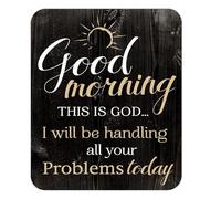 Tapis de souris vintage en bois rustique avec citations avec verset de la Bible « Good Morning This is God I Will be handling All Your Problems Today »