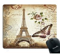 Tapis de souris vintage Paris Tour Eiffel Rose Floral et papillon 23,9 x 20,1 cm