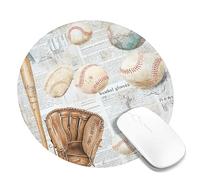 Tapis de souris vintage sur le thème du baseball, motif gant et chauve-souris, en cuir marron rustique, antidérapant, pour les amateurs de sport, bureau ou maison, rond, 20,3 x 20,3 cm