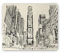 Tapis De Souris Vue De Dessous Dessinée À La Main De Times Square, Style Monochrome, des Gratte-Ciels Hauts Bureau Tapis Souris Lavable Tapis De Souris D'Ordinateur, pour Jeux, 25x30cm