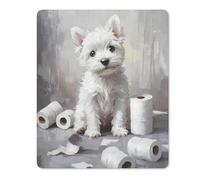 Tapis De Souris White Terrier Puppy Sitting on The Bathroom Tapis Souris Portable Accessoires De Jeu Antidérapante sous-Main pour Travail Bureau Ordinateur Portable L