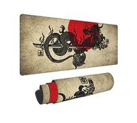 Tapis de souris XL, revers en caoutchouc antidérapant avec bords cousus pour ordinateur de bureau, grand tapis de souris de jeu, 80 x 30 cm, motifs de la Grande Vague de Kanagawa, dragon, nuage, blanc