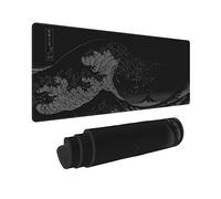 Tapis de souris XL, revers en caoutchouc antidérapant avec bords cousus pour ordinateur de bureau, grand tapis de souris de jeu, 80 x 30 cm, motif de la peinture de la Grande Vague de Kanagawa, noir