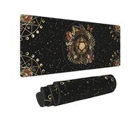 Tapis de souris XL, revers en caoutchouc antidérapant avec bords cousus pour ordinateur, grand tapis de souris de jeu, 80 x 30 cm, motif de forêt, champignon, pentagramme, constellation, noir