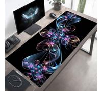 Tapis de Souris XXL 100 x 50 cm, Tapis de Souris Gamer Fleur, Grand sous Main, Base en Caoutchouc Antidérapante, Bords Cousus, Imperméable Mouse Pad Noir, Améliorer Précision PjY15577 J-E