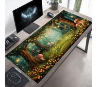 Tapis de Souris XXL 100 x 50 cm, Tapis de Souris Gamer Jaune, Grand sous Main, Base en Caoutchouc Antidérapante, Bords Cousus, Imperméable Mouse Pad ForêT, Améliorer Précision PjY12437 P-V