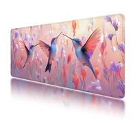 Tapis de Souris XXL 1000x500 mm, Tapis de Souris Rose avec Caoutchouc Antidérapant et Imperméable, sous Main Bureau Colibri à Bords Cousus, Améliore la Précision et Vitesse, pour Gamer, Bureau, -242