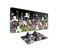 Tapis de Souris XXL, 1000x500x2 mm Tapis de Souris Gaming, avec Coutures sur Les Bords Base en Caoutchouc antidérapante pour Gamer, PC, Ordinateur (Plantes Fleurs Blanches)